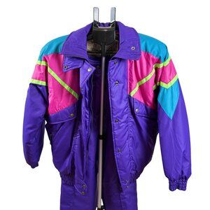 Alpine Technical Skiwear 2-Piece Retro Snowsuit – Purple Neon Colorblock